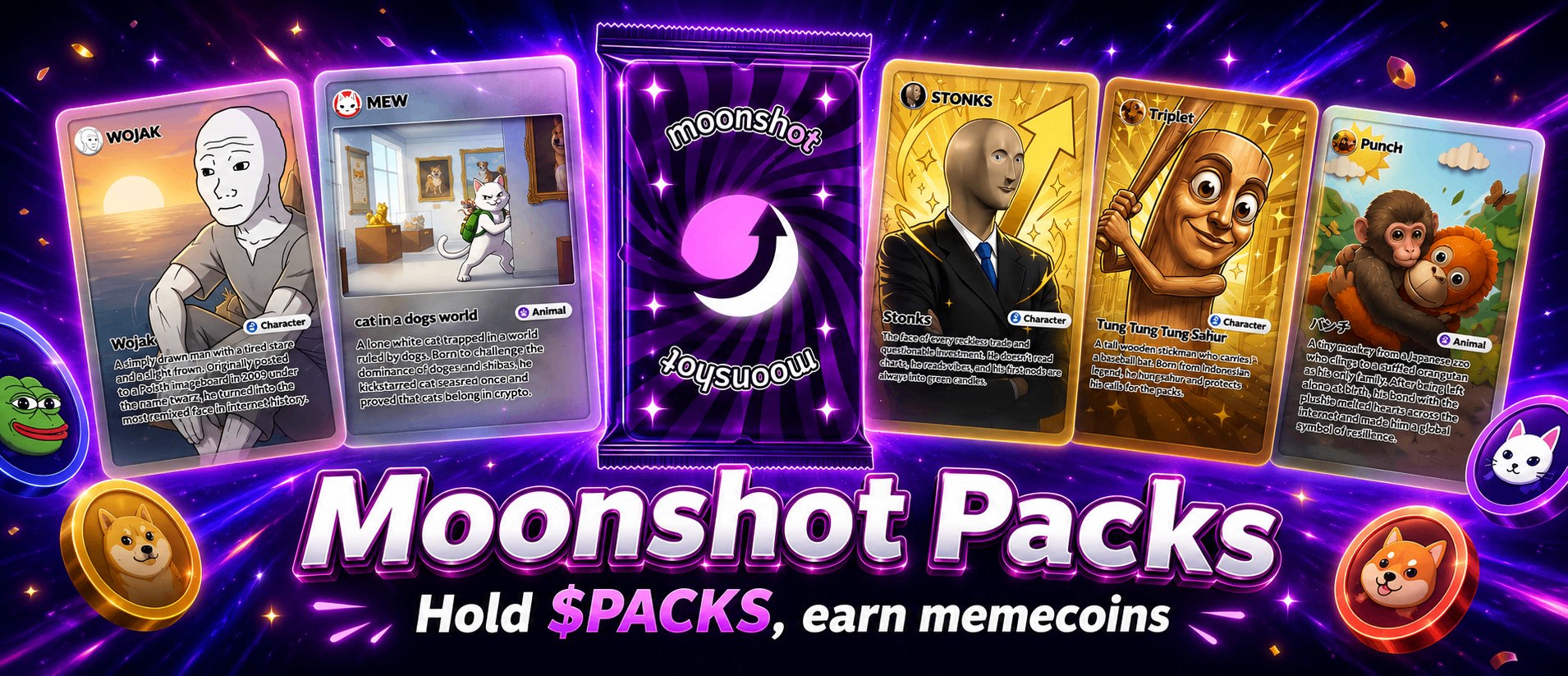 Moonshot Pack — holographic loot box glowing with neon green light